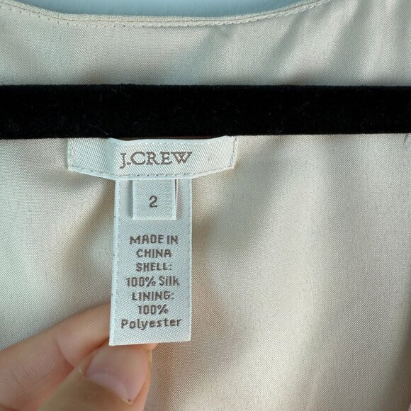 J. Crew Dress 100% Silk Drop Waist Faux Wrap Cream Sz 2 Holiday Minimalist - Picture 5 of 8